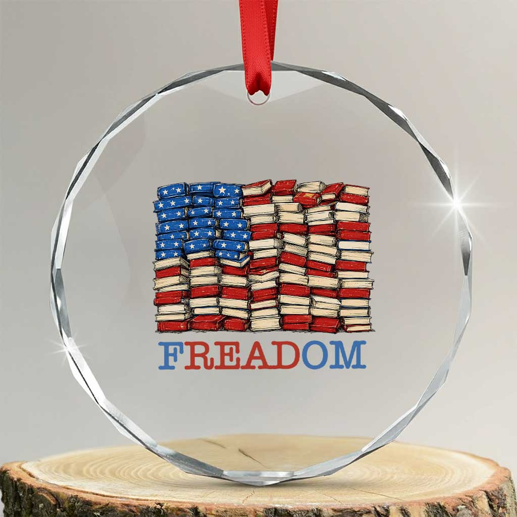 Freedom to Read Books Freadom Crystal Glass Ornament USA Flag Patriotic Library Book Lover