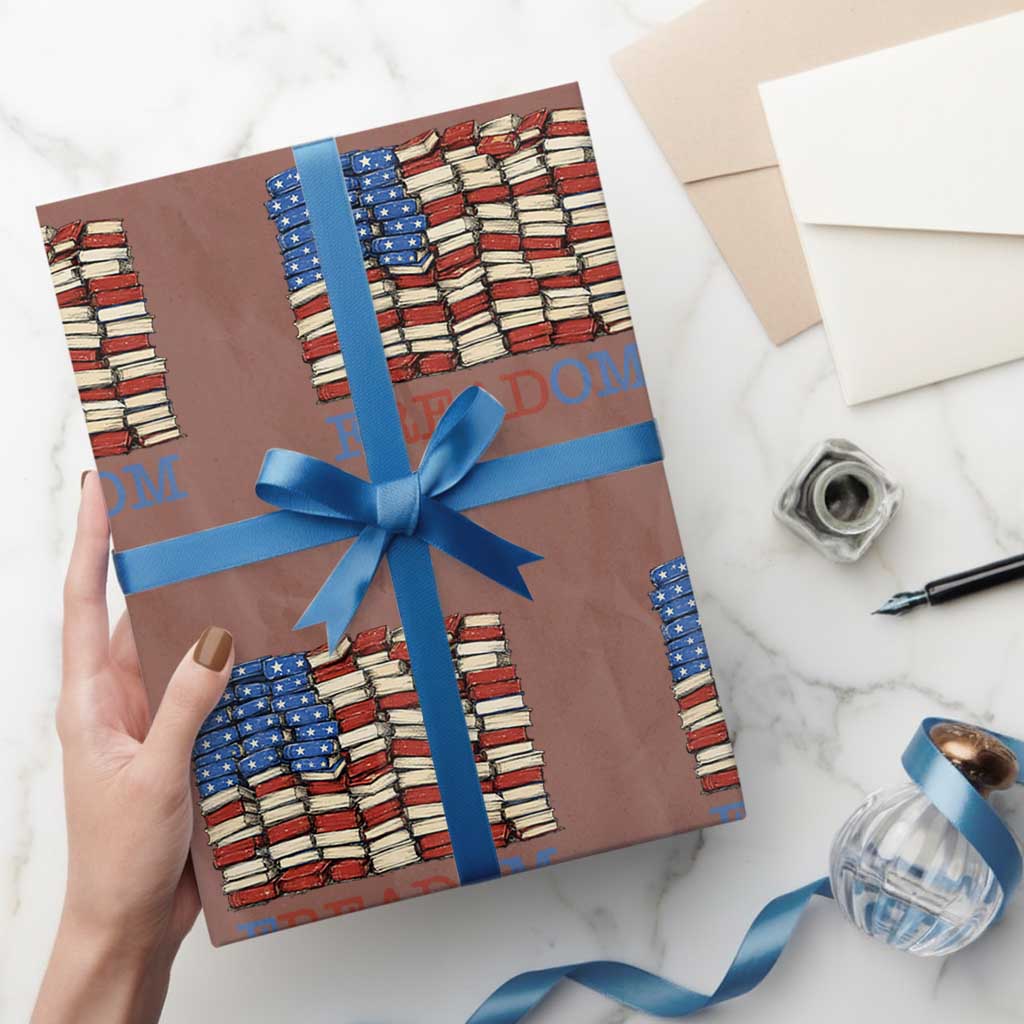 Freedom to Read Books Freadom Wrapping Paper Roll USA Flag Patriotic Library Book Lover