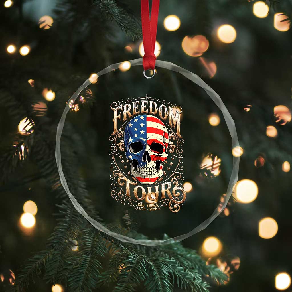 Freedom Tour 250 Years 1776-2026 American Flag Skull Crystal Glass Ornament Rock Aesthetic Patriotic Semiquincentennial 250th Anniversary