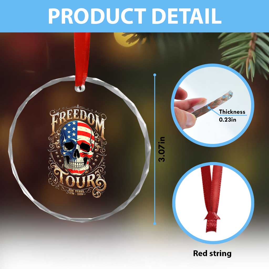 Freedom Tour 250 Years 1776-2026 American Flag Skull Crystal Glass Ornament Rock Aesthetic Patriotic Semiquincentennial 250th Anniversary