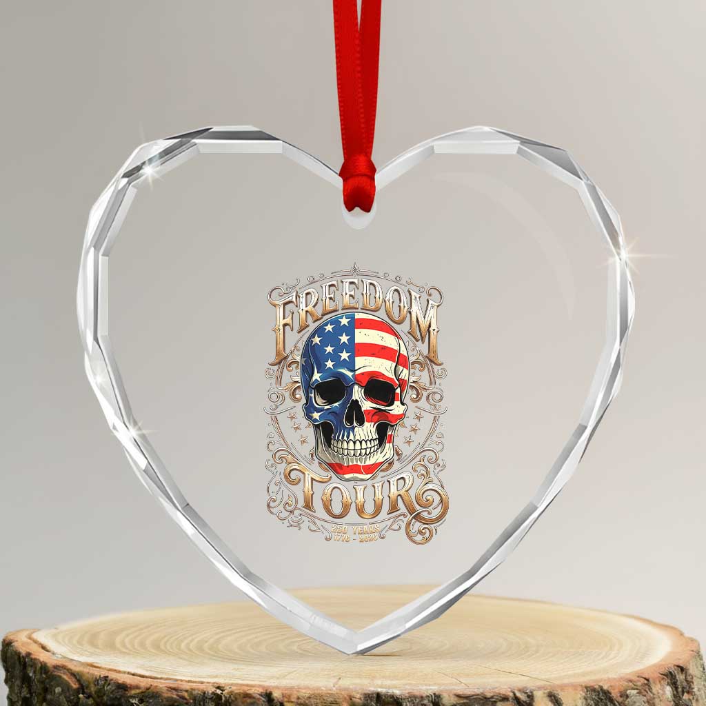 Freedom Tour 250 Years 1776-2026 American Flag Skull Heart Crystal Glass Ornament Rock Aesthetic Patriotic Semiquincentennial 250th Anniversary