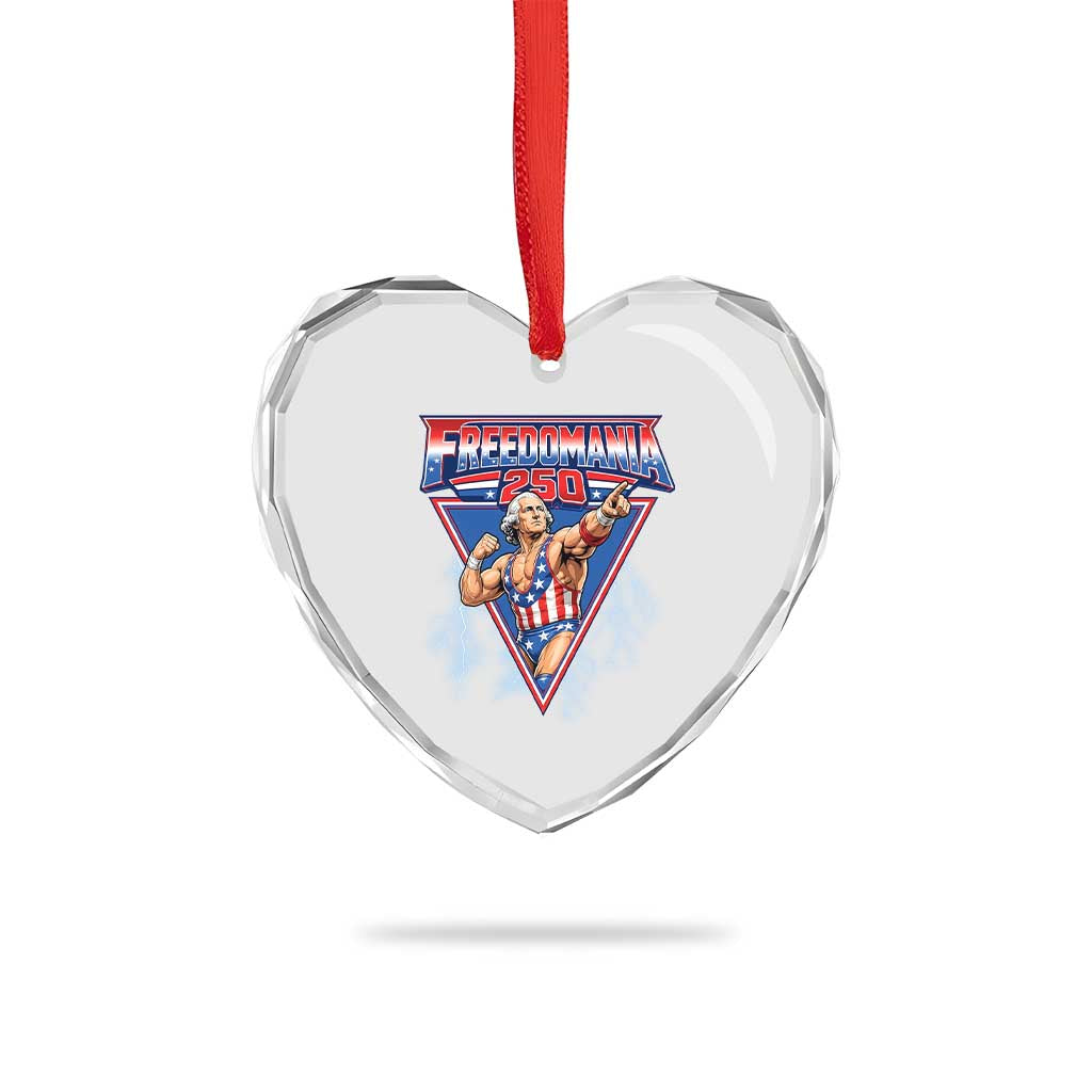 Freedomania 250 George Washington Wrestler Graphic Heart Crystal Glass Ornament Funny Muscular President Lightning 1776 to 2026 Semiquincentennial