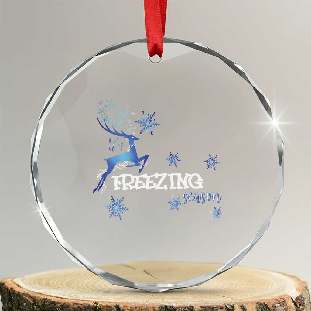 Freezing Season Xmas Reindeer Snowflake Crystal Glass Ornament TS09
