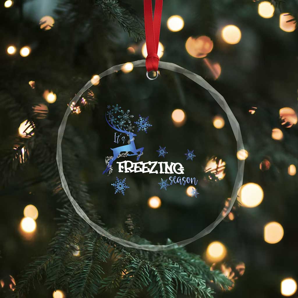 Freezing Season Xmas Reindeer Snowflake Crystal Glass Ornament TS09