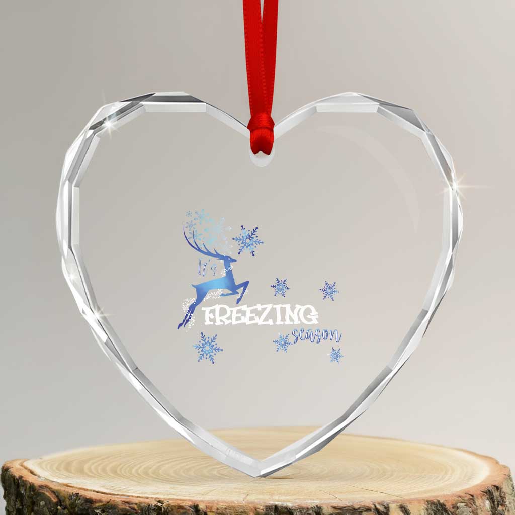 Freezing Season Xmas Reindeer Snowflake Heart Crystal Glass Ornament - Wonder Print Shop