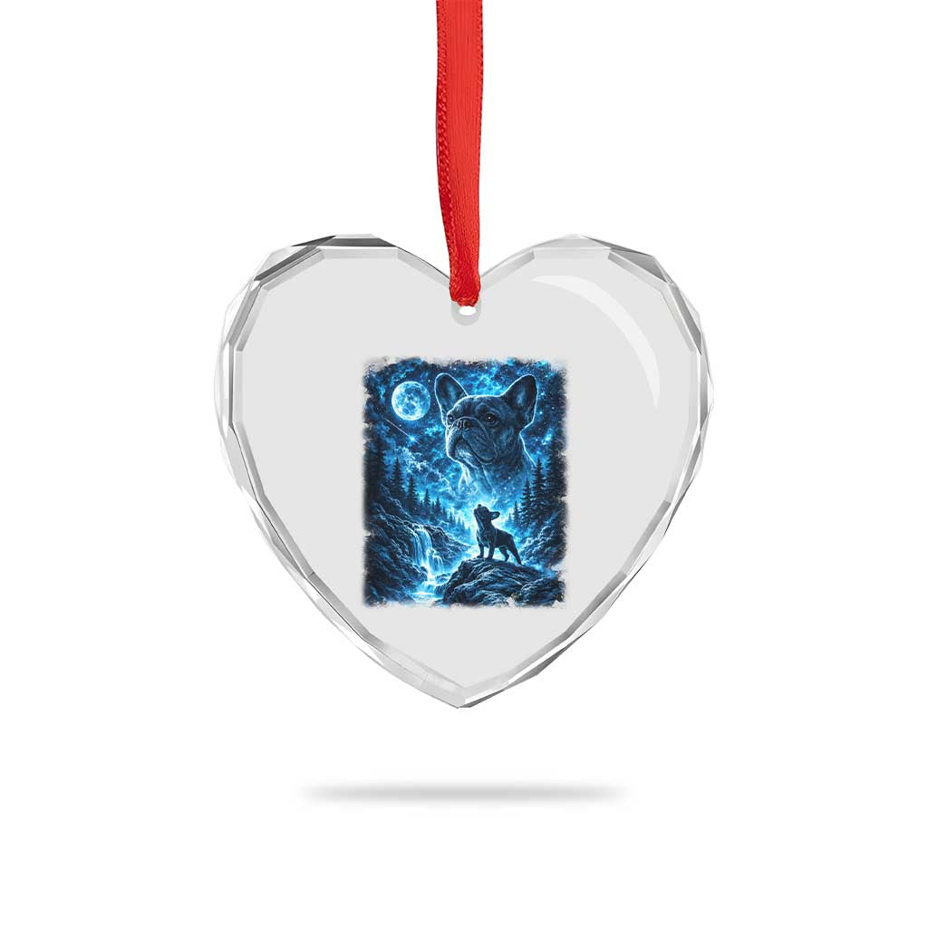 French Bulldog Howling To The Moon Heart Crystal Glass Ornament Vintage Graphic Dog Lovers Silly Frenchy Bulldog Mom