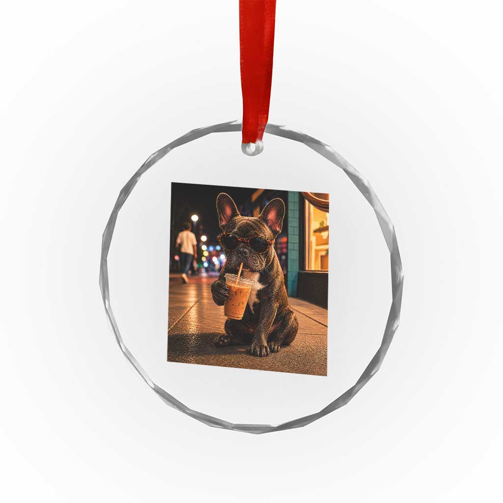 French Bulldog Iced Coffee Crystal Glass Ornament Grunge Frenchie Graphic Funny Dog Lover