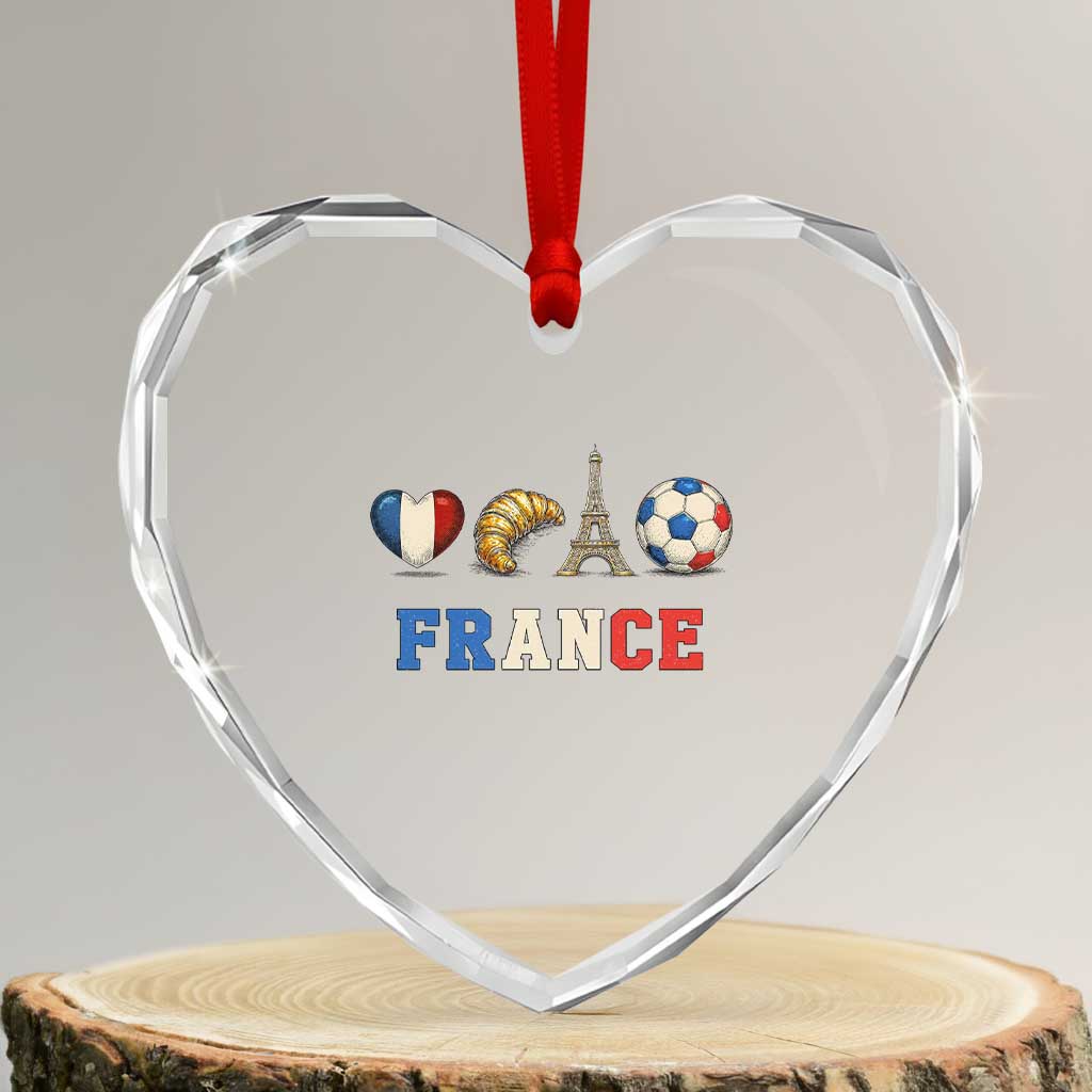 French Football Fan Heart Crystal Glass Ornament France Soccer Game Day Gift