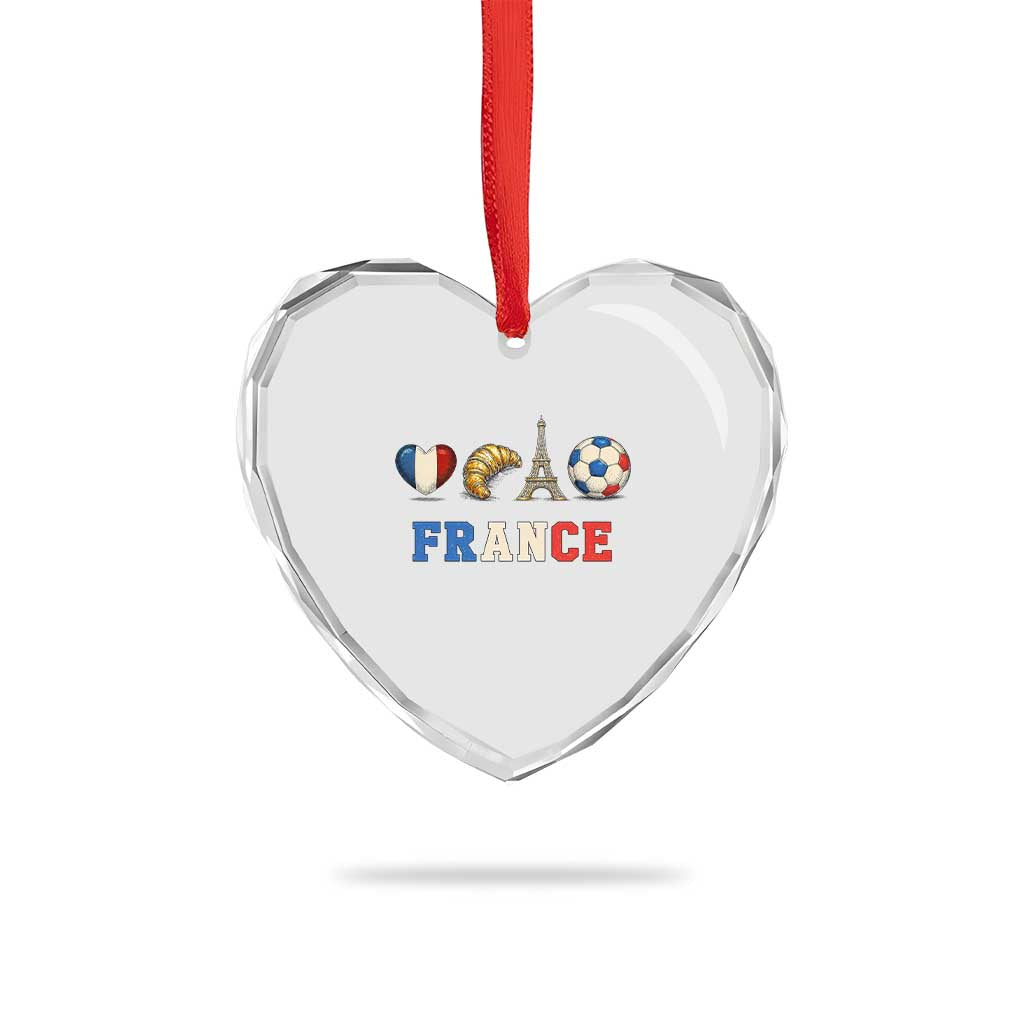 French Football Fan Heart Crystal Glass Ornament France Soccer Game Day Gift