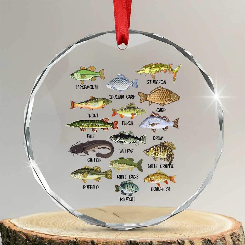 Freshwater Fish Species Crystal Glass Ornament Funny Fishing Types Fisherman Dad - Wonder Print Shop