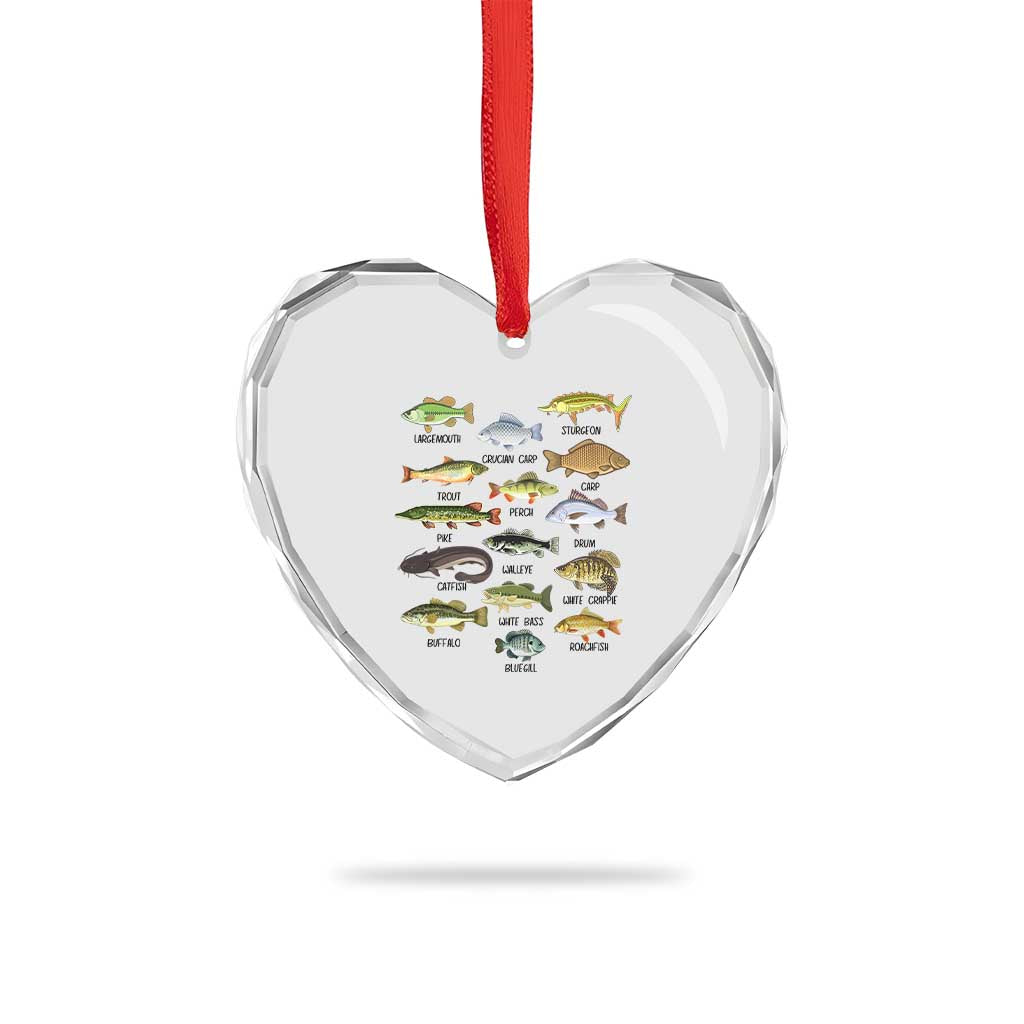 Freshwater Fish Species Heart Crystal Glass Ornament Funny Fishing Types Fisherman Dad - Wonder Print Shop