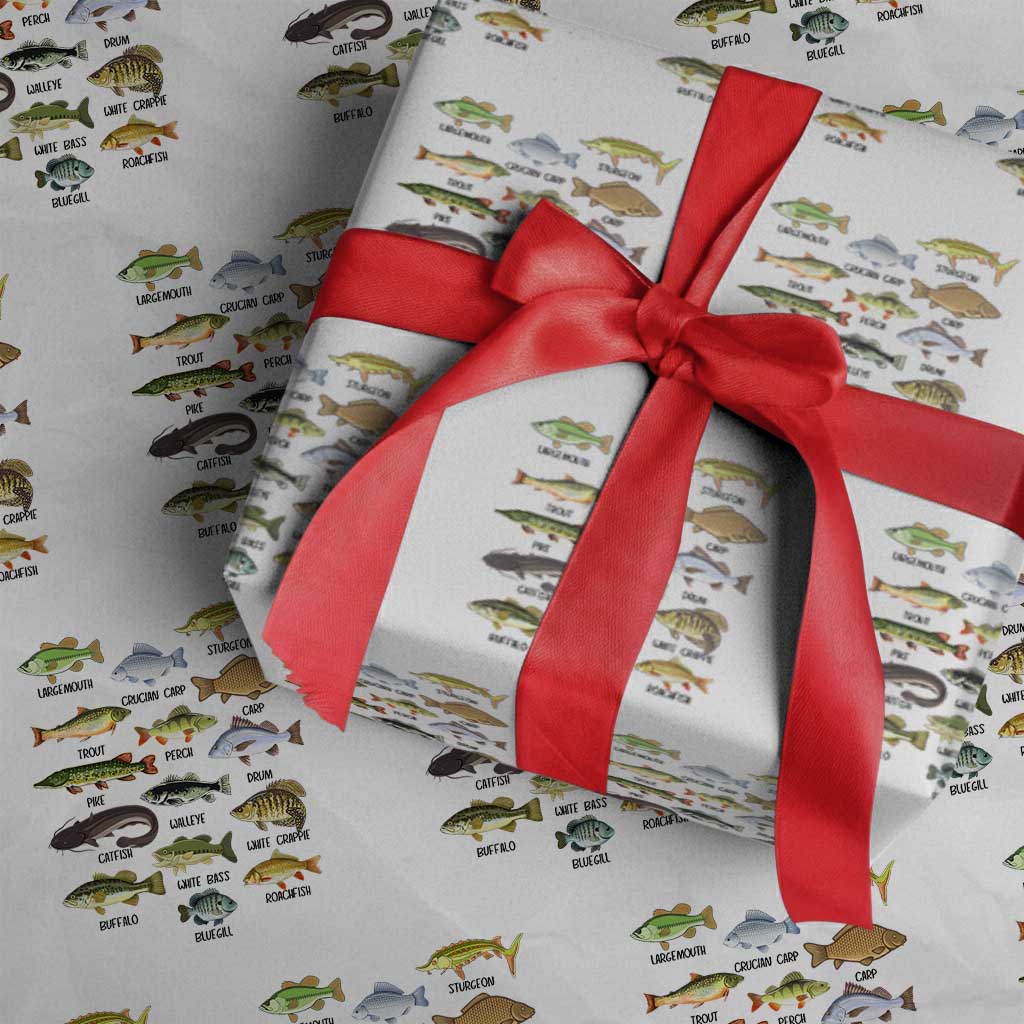 Freshwater Fish Species Wrapping Paper Roll Funny Fishing Types Fisherman Dad - Wonder Print Shop