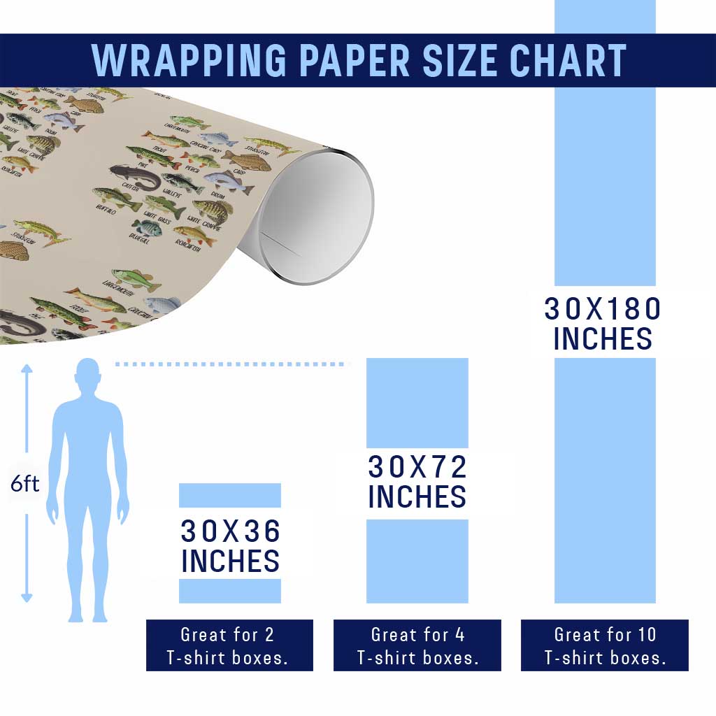 Freshwater Fish Species Wrapping Paper Roll Funny Fishing Types Fisherman Dad - Wonder Print Shop