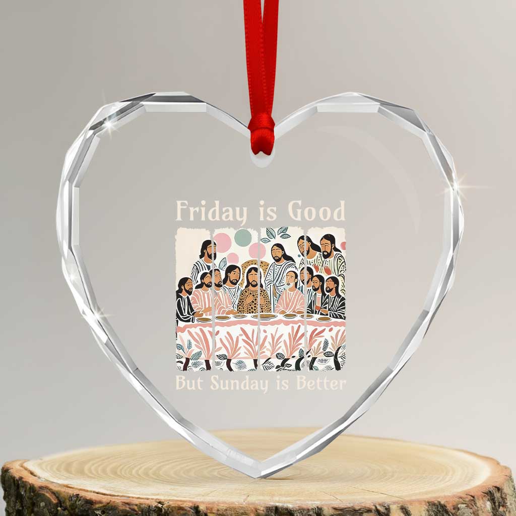 Friday is Good Sunday is Better Heart Crystal Glass Ornament Christian Jesus Easter