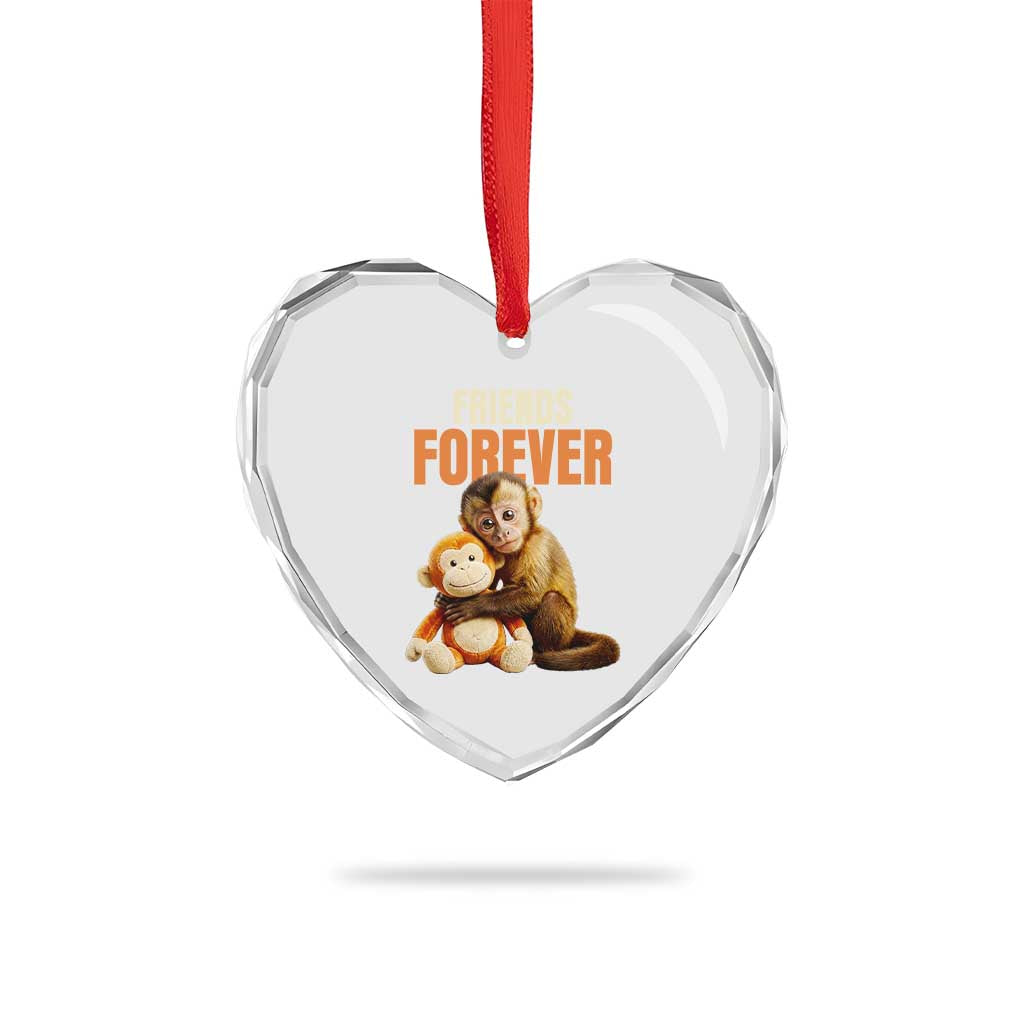 Friends Forever Viral Punch The Monkey Heart Crystal Glass Ornament Cute Baby Monkey Hugging Plush Toy Best Friend Gift