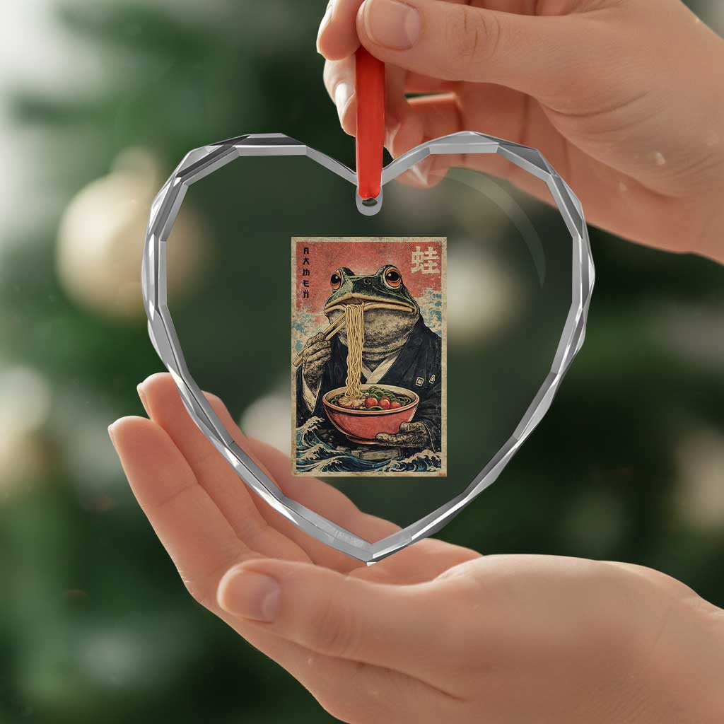 Frog Eat Ramen Heart Crystal Glass Ornament Funny Japanese Noodles Anime Lovers Kawaii Anime - Wonder Print Shop