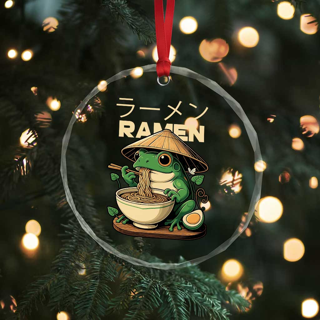 Frog Eating Ramen Crystal Glass Ornament Funny Japanese Food Lover Anime - Wonder Print Shop