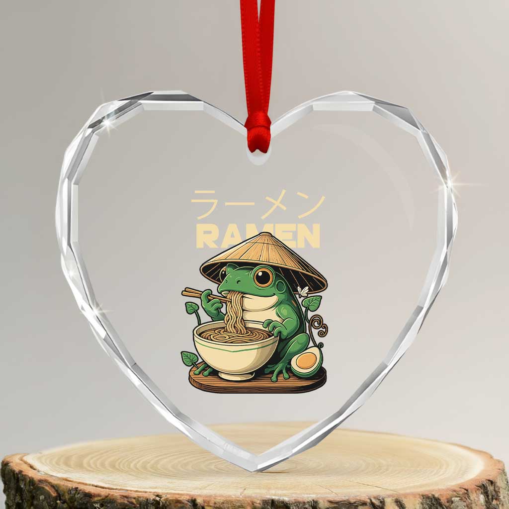 Frog Eating Ramen Heart Crystal Glass Ornament Funny Japanese Food Lover Anime - Wonder Print Shop