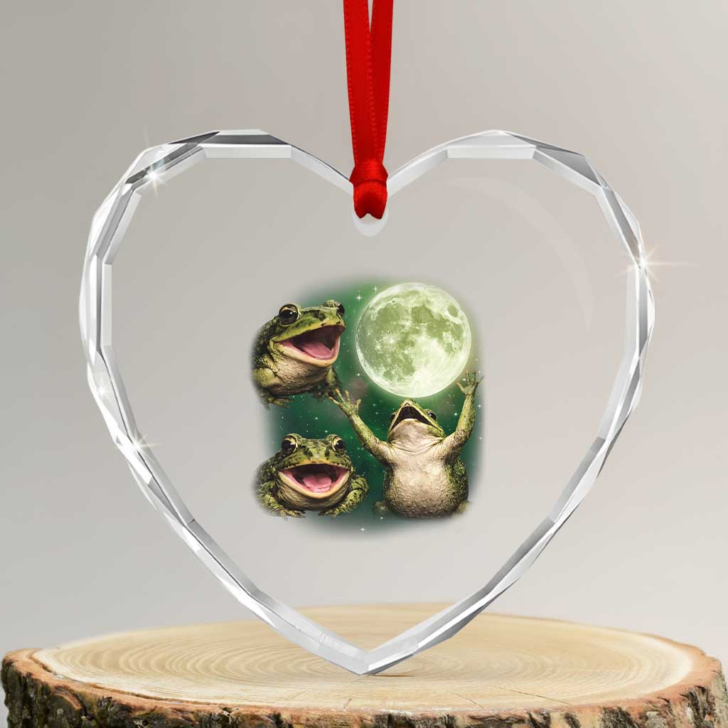 Frog Moon Vintage Graphic Heart Crystal Glass Ornament Retro Amphibian Nature Cottagecore Gift