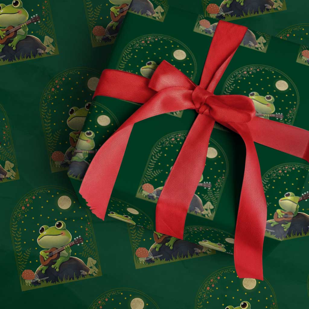 Frog Playing Guitar Wrapping Paper Roll Gift for Musicians - Wonder Print Shop