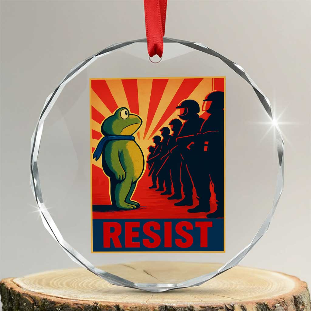 Frog Resist Crystal Glass Ornament Free Portland Oregon Poster Graphic Freedom Fighters - Wonder Print Shop
