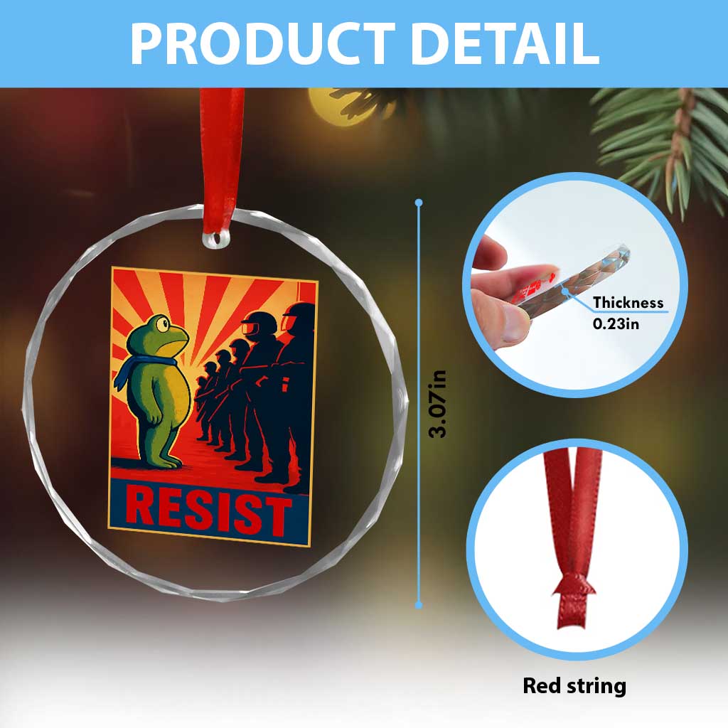 Frog Resist Crystal Glass Ornament Free Portland Oregon Poster Graphic Freedom Fighters - Wonder Print Shop