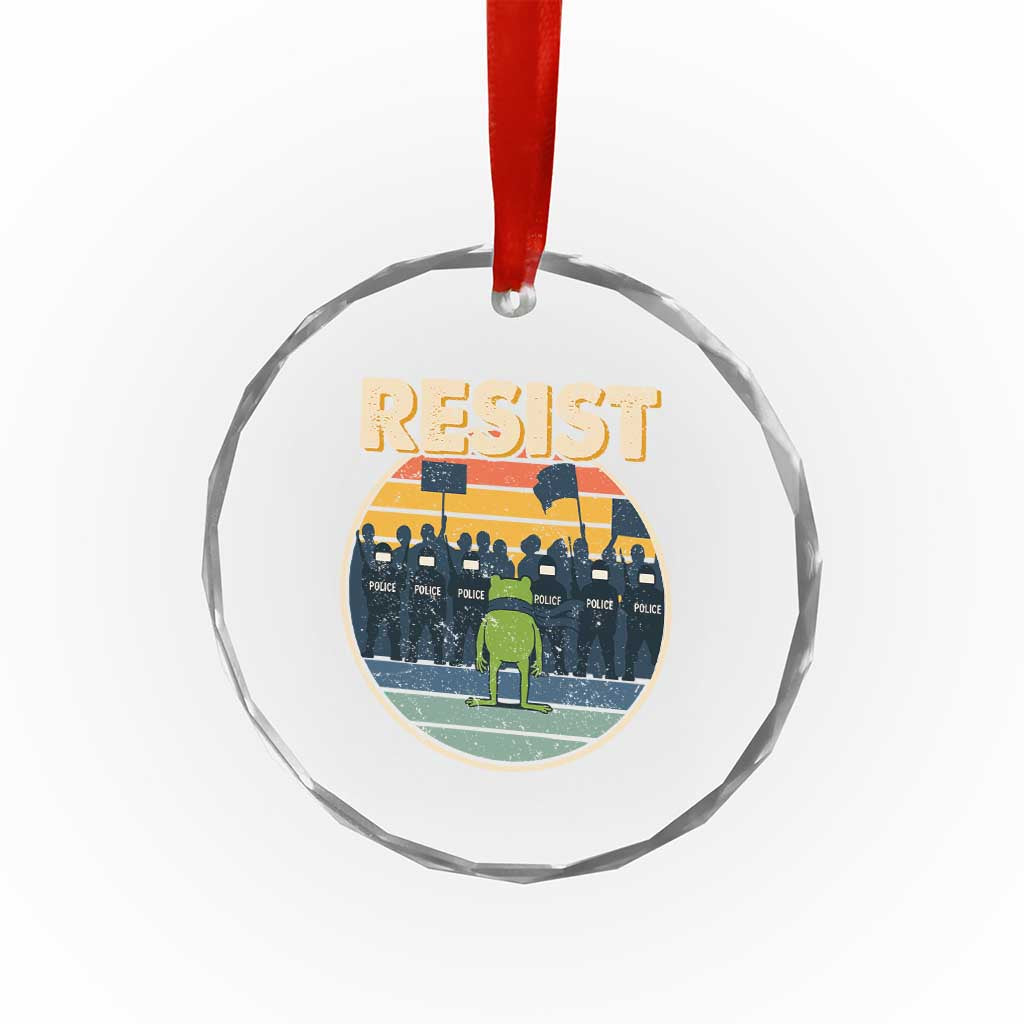 Frog Resist Crystal Glass Ornament Portland Frog Activist Protest Retro Sunset TS11