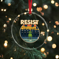 Frog Resist Crystal Glass Ornament Portland Frog Activist Protest Retro Sunset TS11