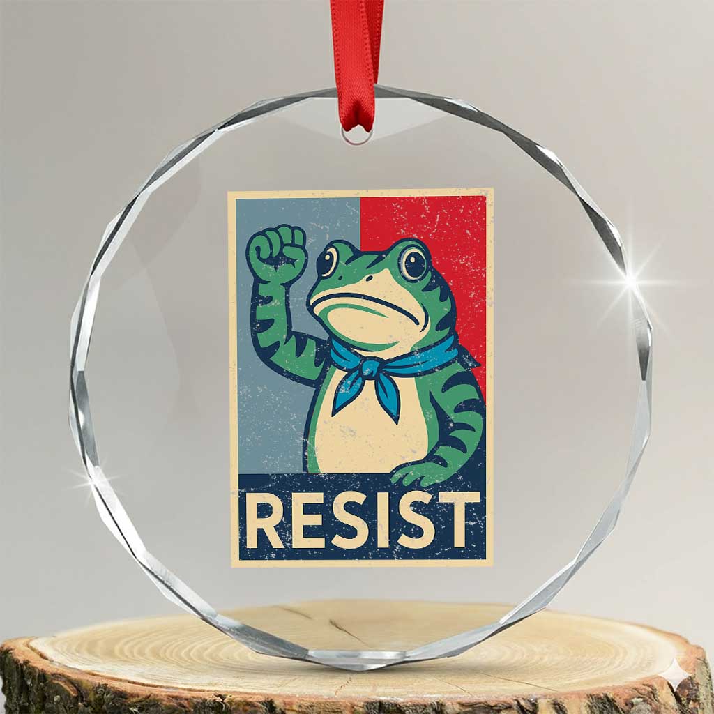Frog Resist Crystal Glass Ornament Portland Frog Raised Fist Poster Graphic TS11