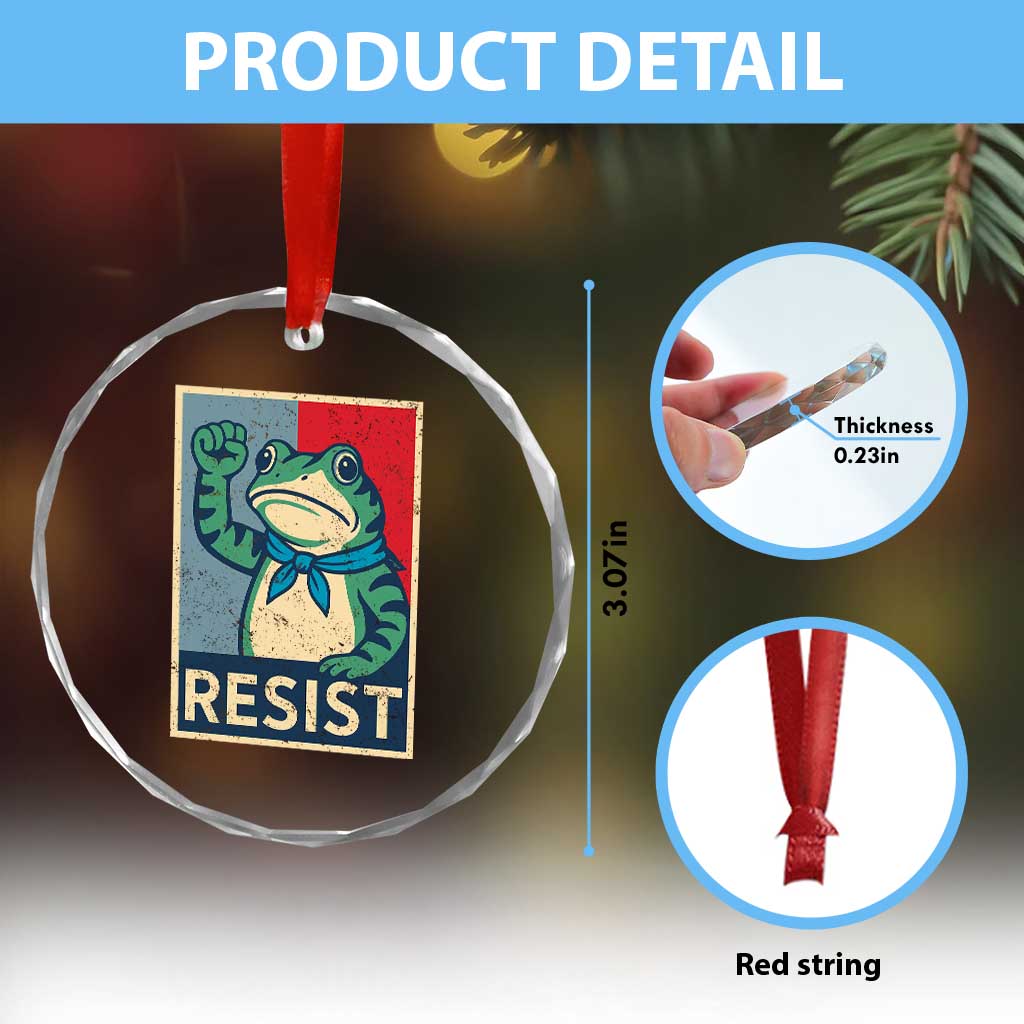 Frog Resist Crystal Glass Ornament Portland Frog Raised Fist Poster Graphic TS11