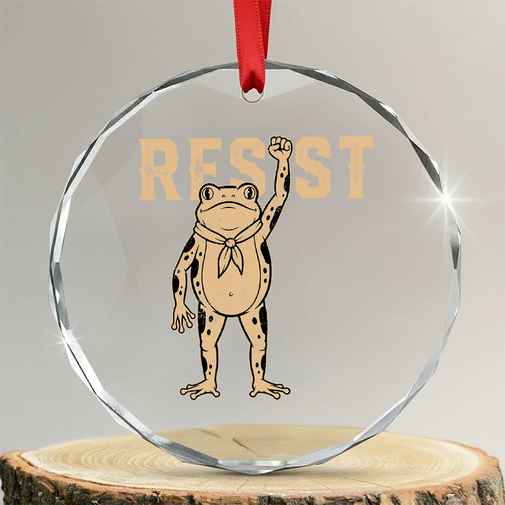 Frog Resist Crystal Glass Ornament Raised Fist Protest Fighter Retro Graphic - Wonder Print Shop
