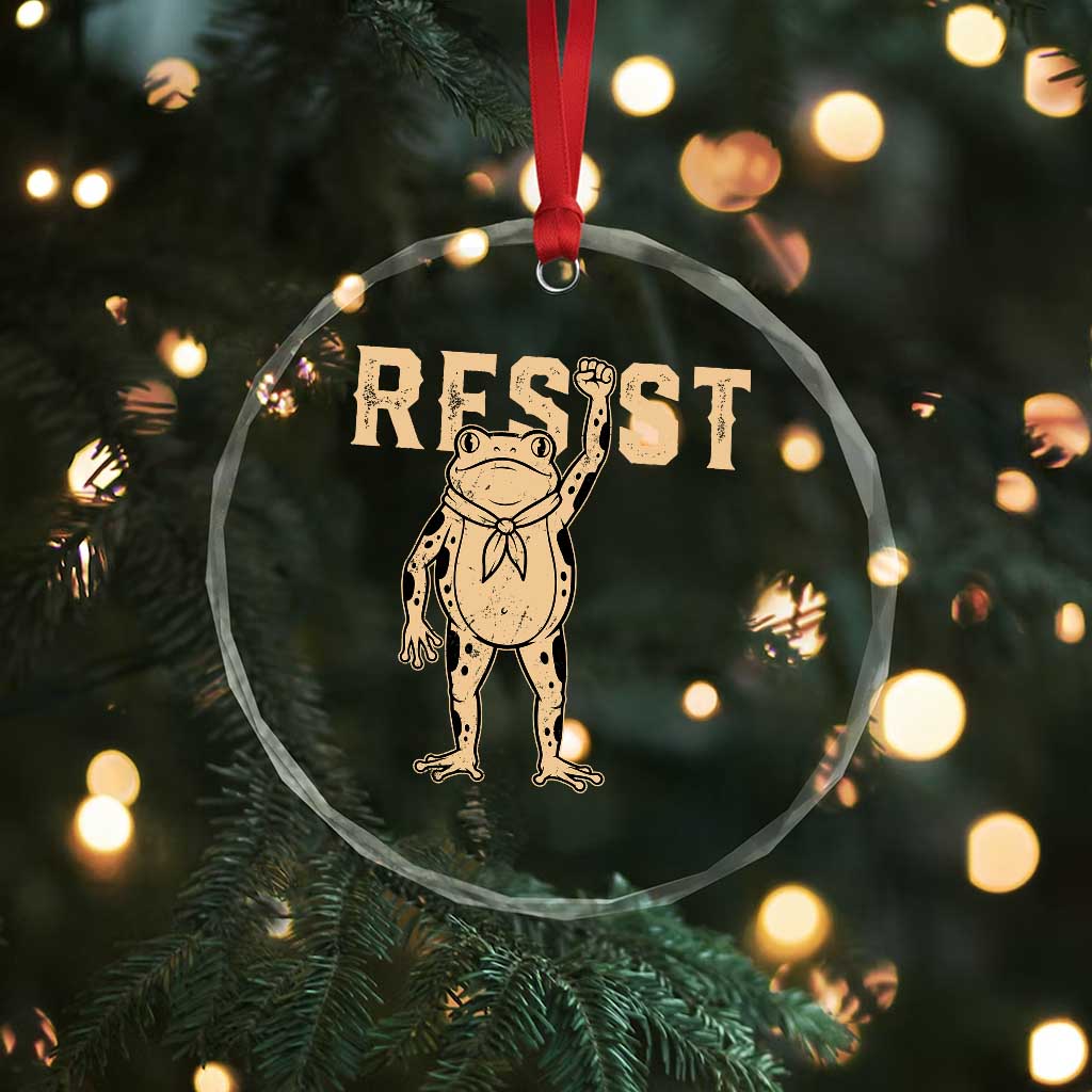 Frog Resist Crystal Glass Ornament Raised Fist Protest Fighter Retro Graphic - Wonder Print Shop