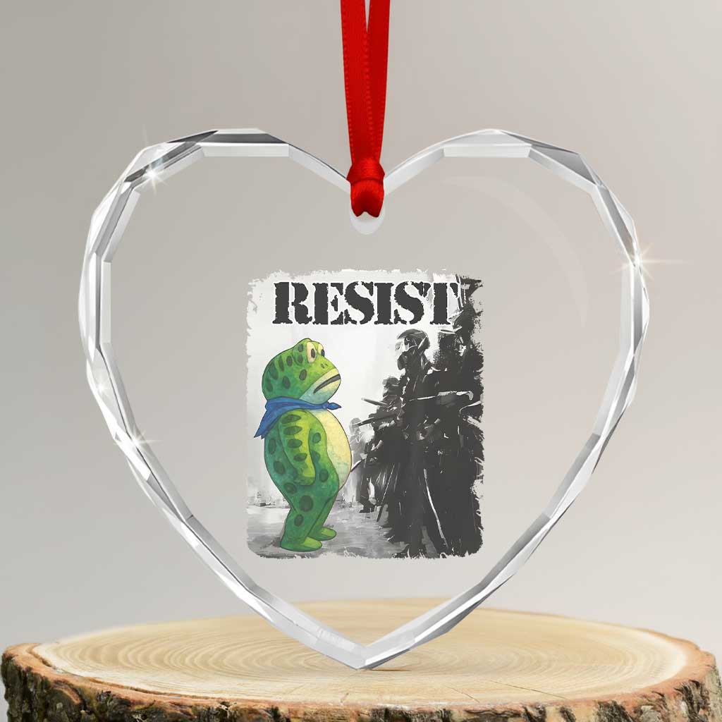 Frog Resist Heart Crystal Glass Ornament Portland Frog Activist Protest City Art - Wonder Print Shop
