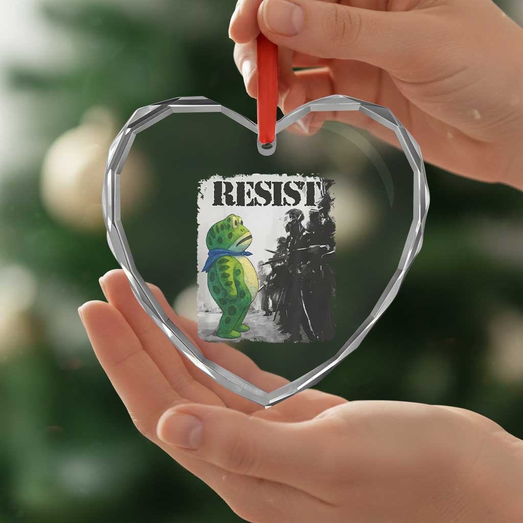 Frog Resist Heart Crystal Glass Ornament Portland Frog Activist Protest City Art - Wonder Print Shop