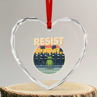 Frog Resist Heart Crystal Glass Ornament Portland Frog Activist Protest Retro Sunset - Wonder Print Shop