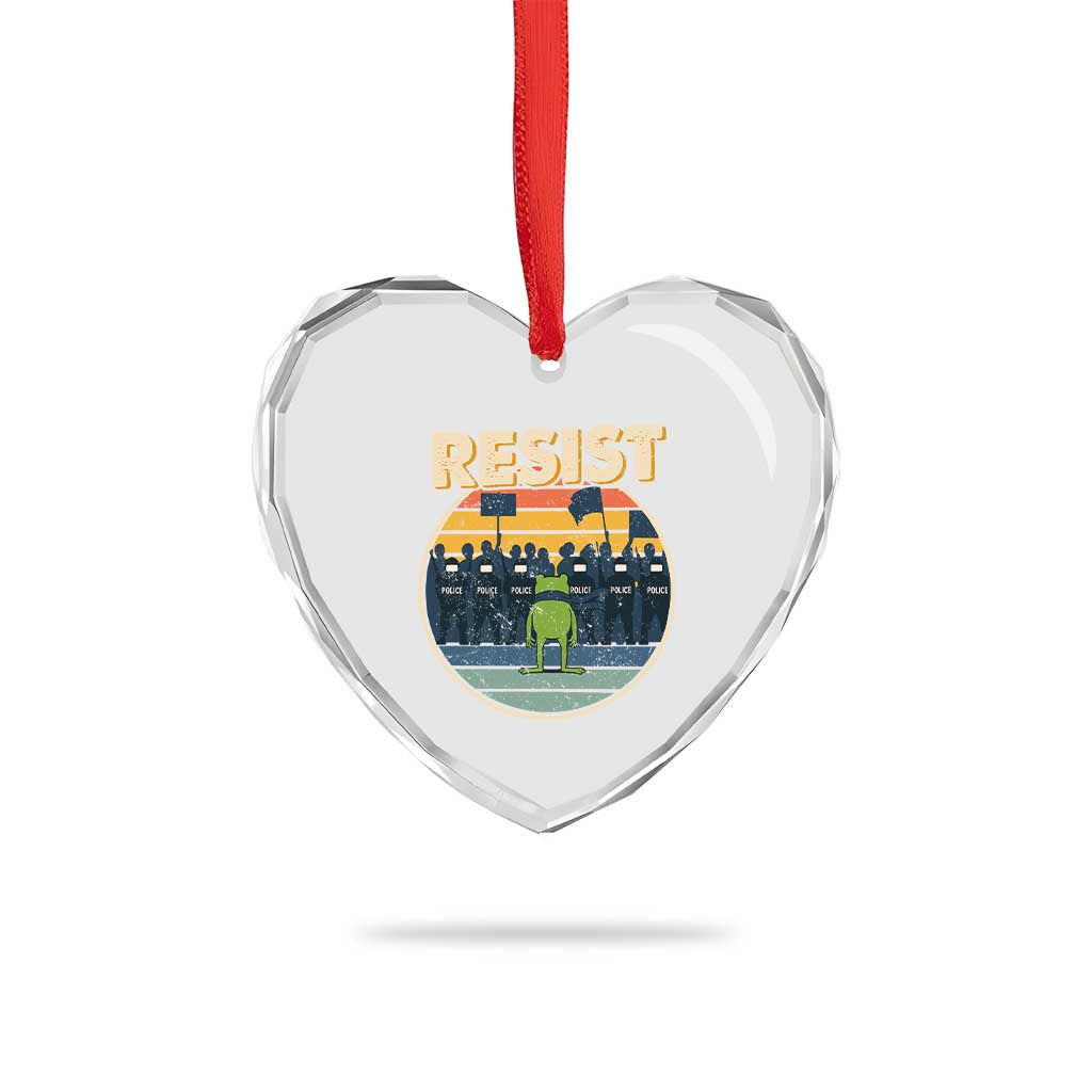 Frog Resist Heart Crystal Glass Ornament Portland Frog Activist Protest Retro Sunset - Wonder Print Shop