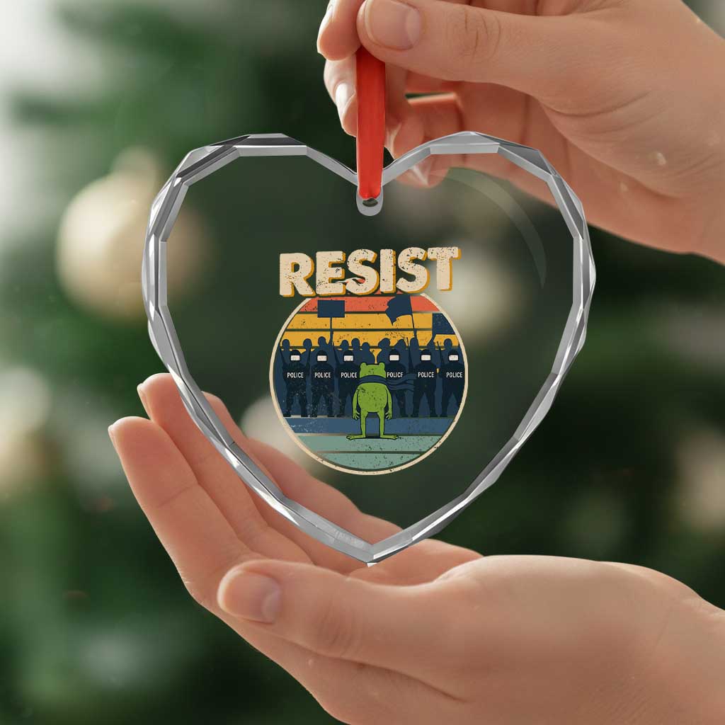 Frog Resist Heart Crystal Glass Ornament Portland Frog Activist Protest Retro Sunset - Wonder Print Shop