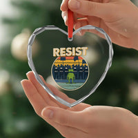Frog Resist Heart Crystal Glass Ornament Portland Frog Activist Protest Retro Sunset - Wonder Print Shop