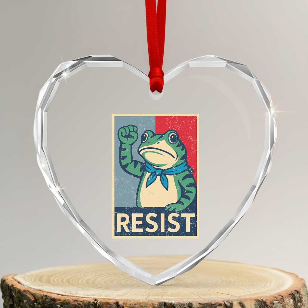 Frog Resist Heart Crystal Glass Ornament Portland Frog Raised Fist Poster Graphic - Wonder Print Shop