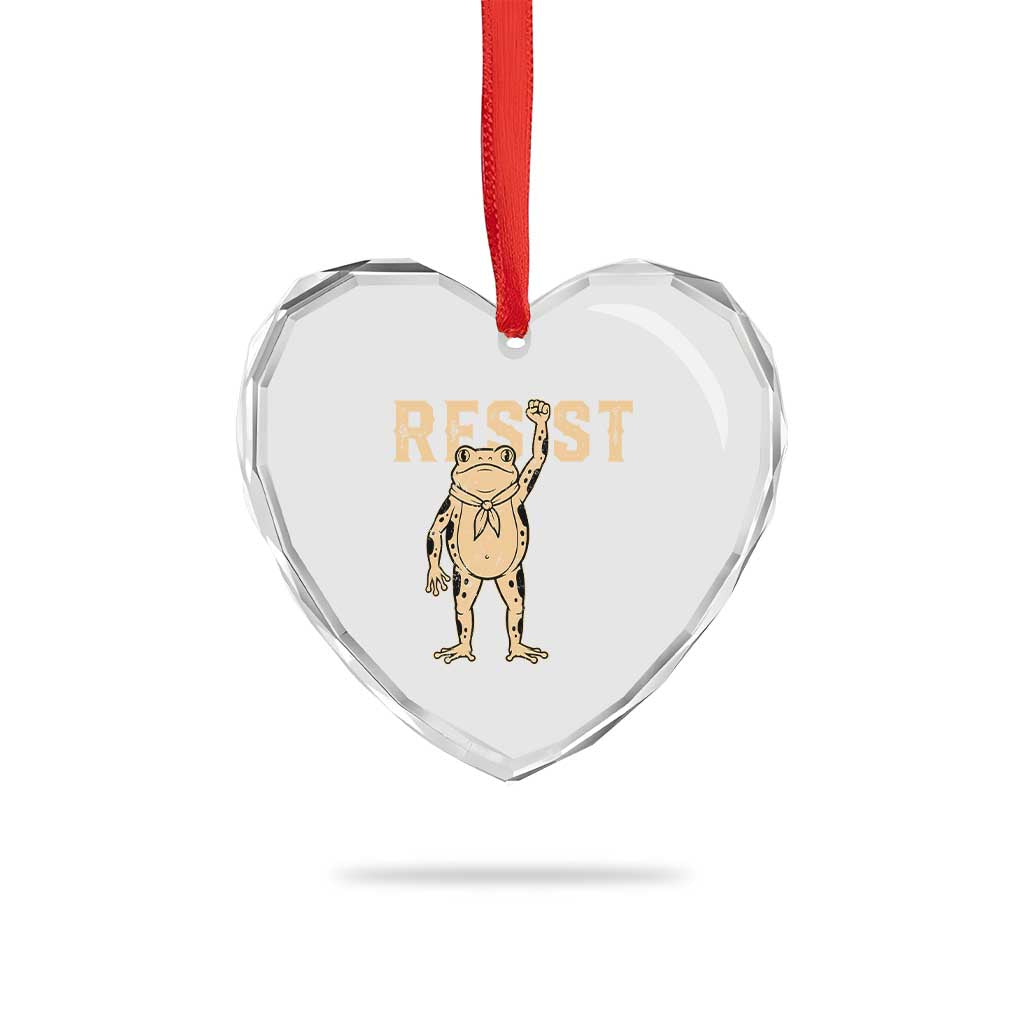 Frog Resist Heart Crystal Glass Ornament Raised Fist Protest Fighter Retro Graphic - Wonder Print Shop