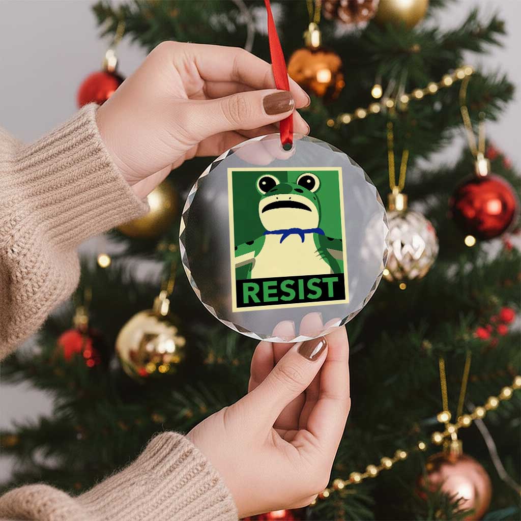 Frog Resist Poster Graphic Crystal Glass Ornament Portland Resistance Protest Minimalist - Wonder Print Shop