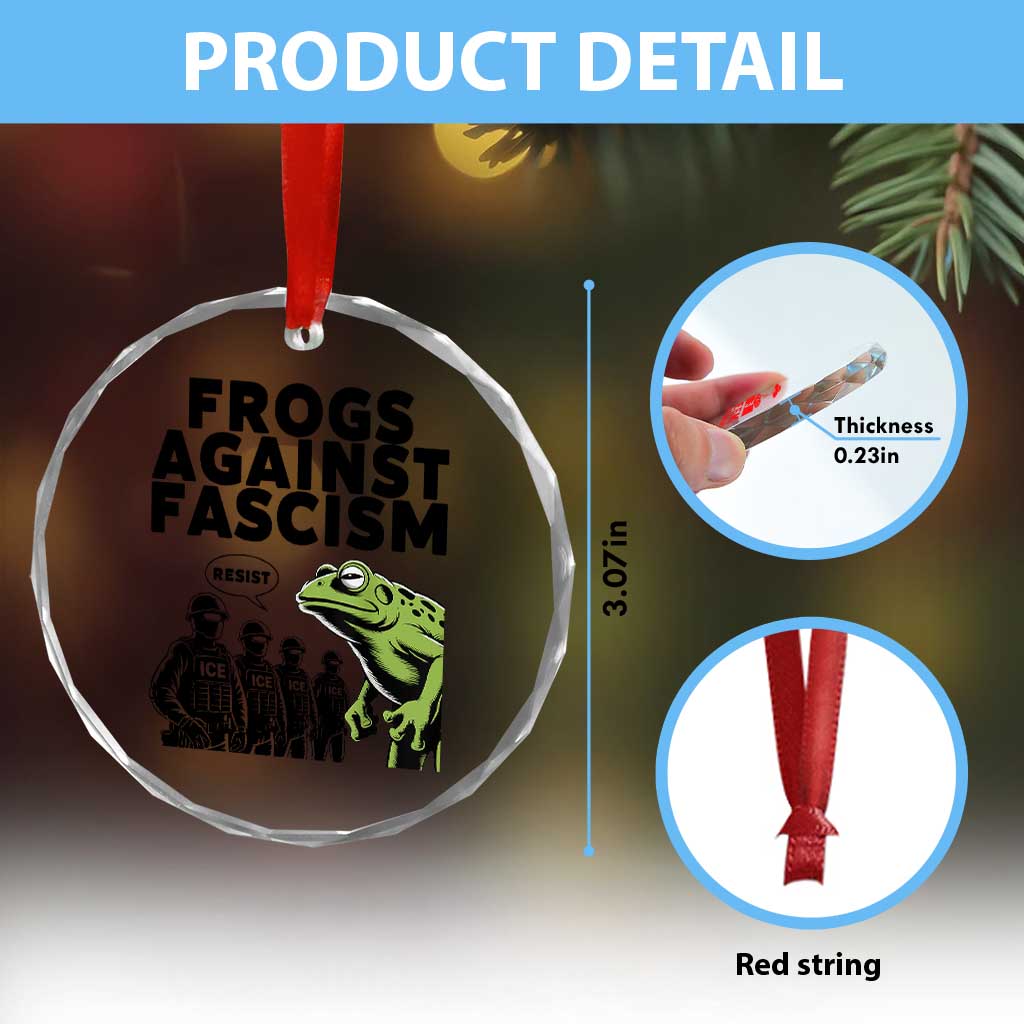 Frogs Against Fascism Crystal Glass Ornament Resist 2025 Free Portland Protest - Wonder Print Shop