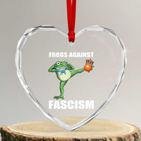 Frogs Against Fascism Heart Crystal Glass Ornament No Fascist No Kings Funny Portland Frog Protest - Wonder Print Shop
