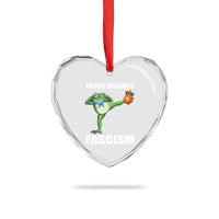 Frogs Against Fascism Heart Crystal Glass Ornament No Fascist No Kings Funny Portland Frog Protest - Wonder Print Shop