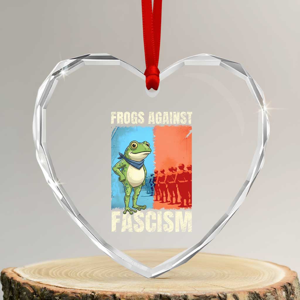 Frogs Against Fascism Heart Crystal Glass Ornament Portland Protest Vintage Meme Gift - Wonder Print Shop