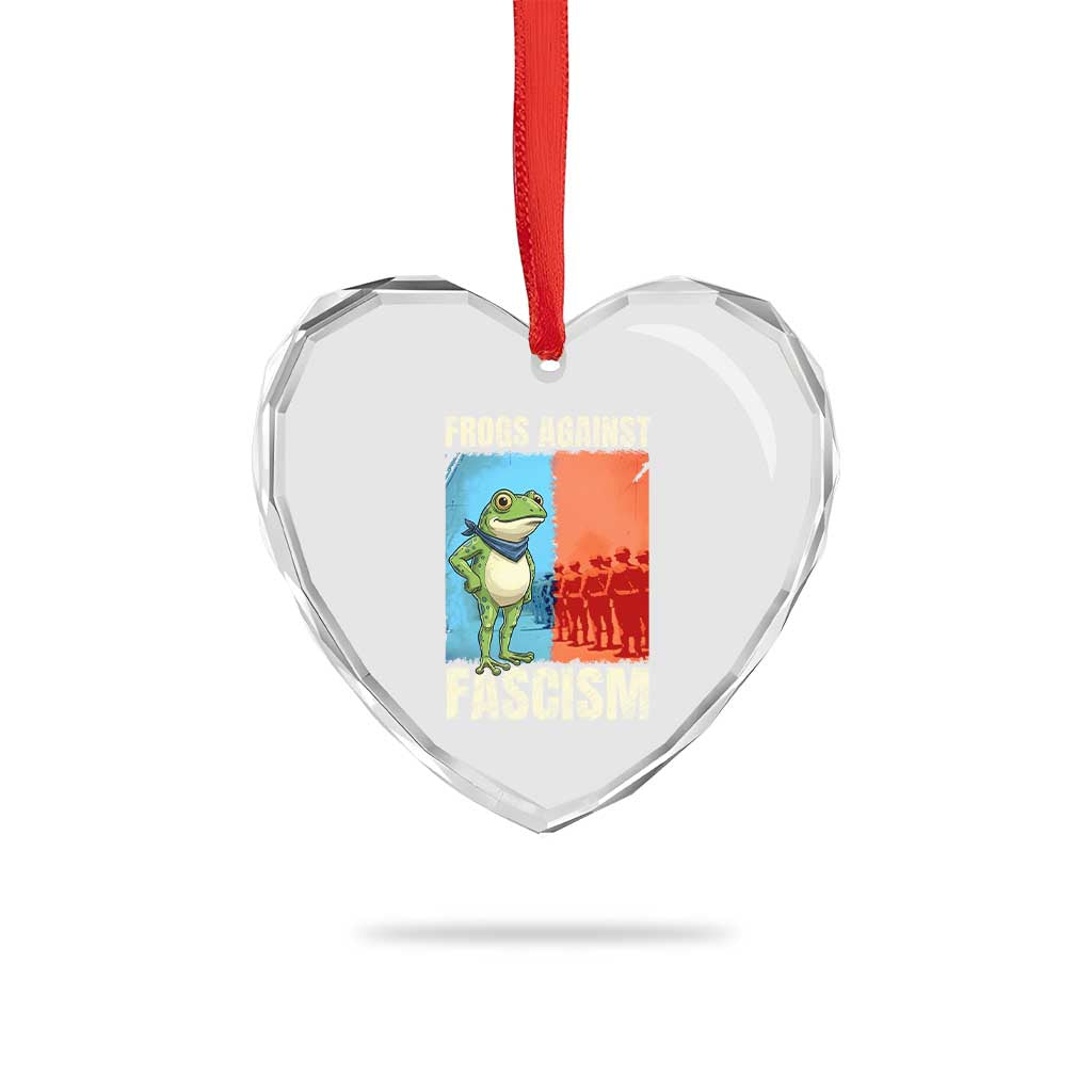 Frogs Against Fascism Heart Crystal Glass Ornament Portland Protest Vintage Meme Gift - Wonder Print Shop