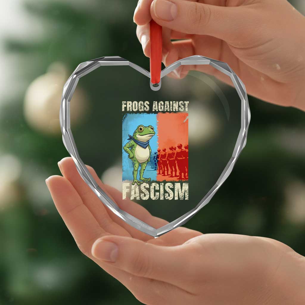 Frogs Against Fascism Heart Crystal Glass Ornament Portland Protest Vintage Meme Gift - Wonder Print Shop