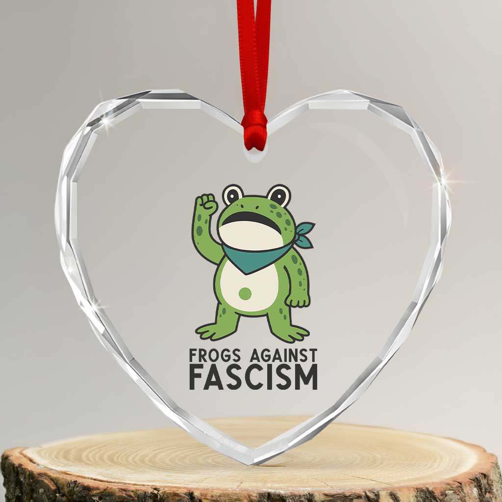 Frogs Against Fascism Heart Crystal Glass Ornament Portland Resist Protest Antifascist - Wonder Print Shop