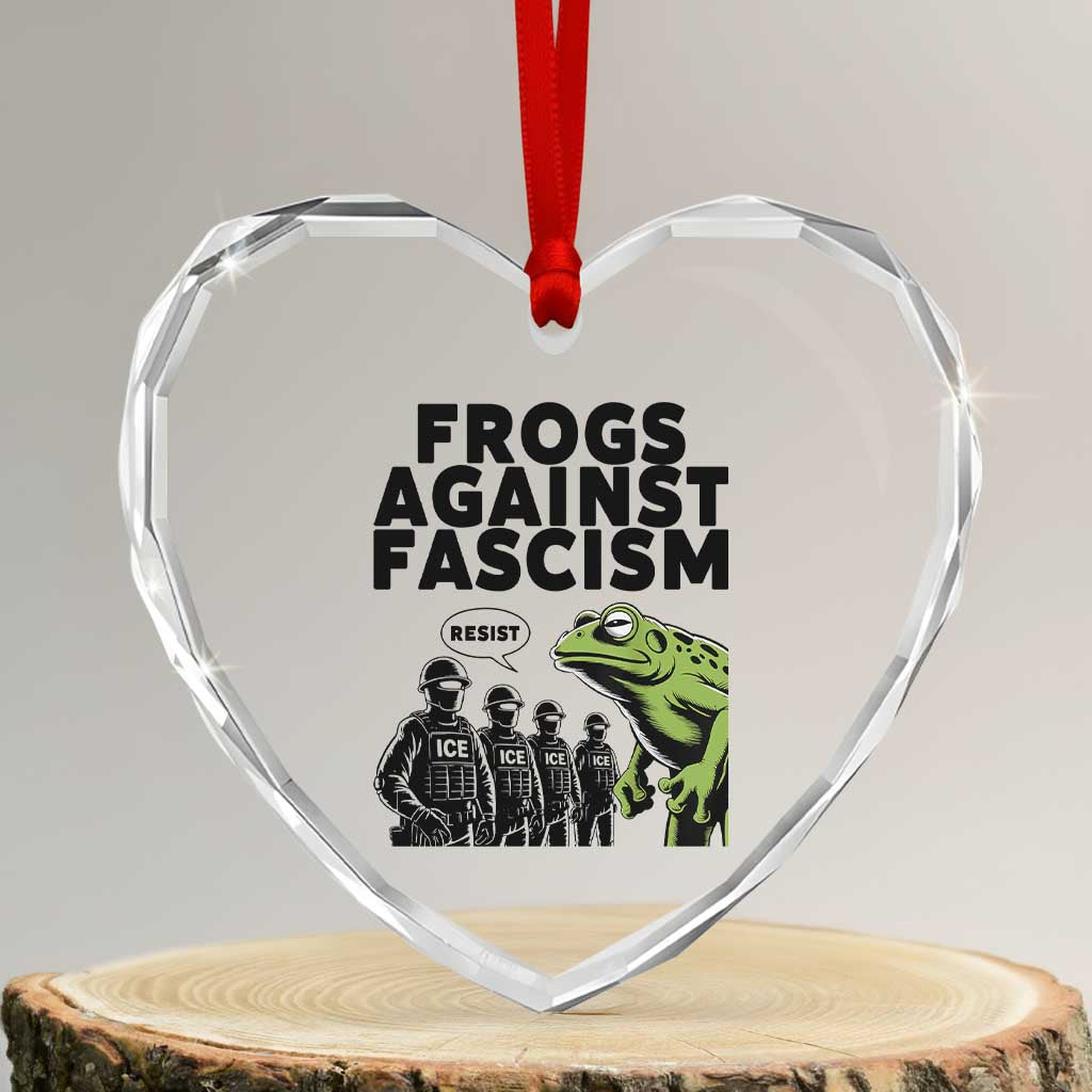 Frogs Against Fascism Heart Crystal Glass Ornament Resist 2025 Free Portland Protest - Wonder Print Shop