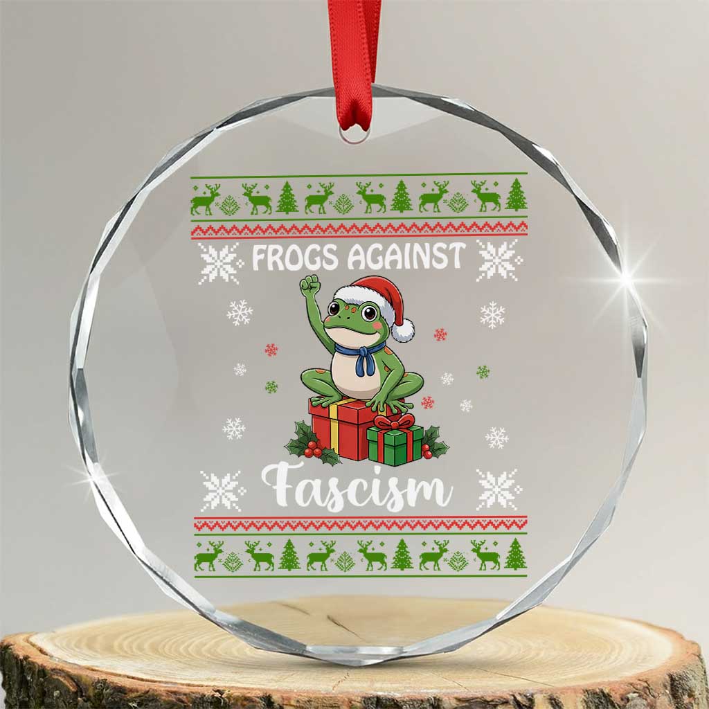 Frogs Against Fascism Ugly Sweater Crystal Glass Ornament Funny Portland Christmas Frog Gift - Wonder Print Shop